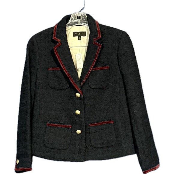 NWT Talbots Petite Womens Wool Blend Blazer Suit Sz 2P Navy Red Gold Preppy - Picture 1 of 4